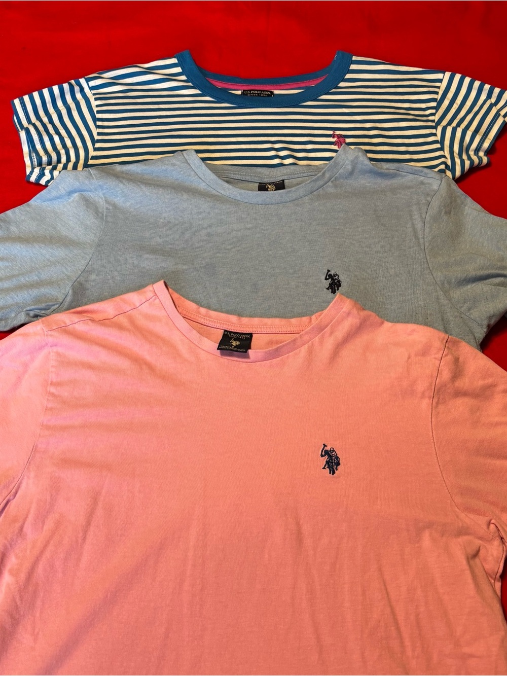 U.S. Polo Assn. Short Sleeve Tees (3) Pink, Light Blue & Navy Stripe sizes S-M